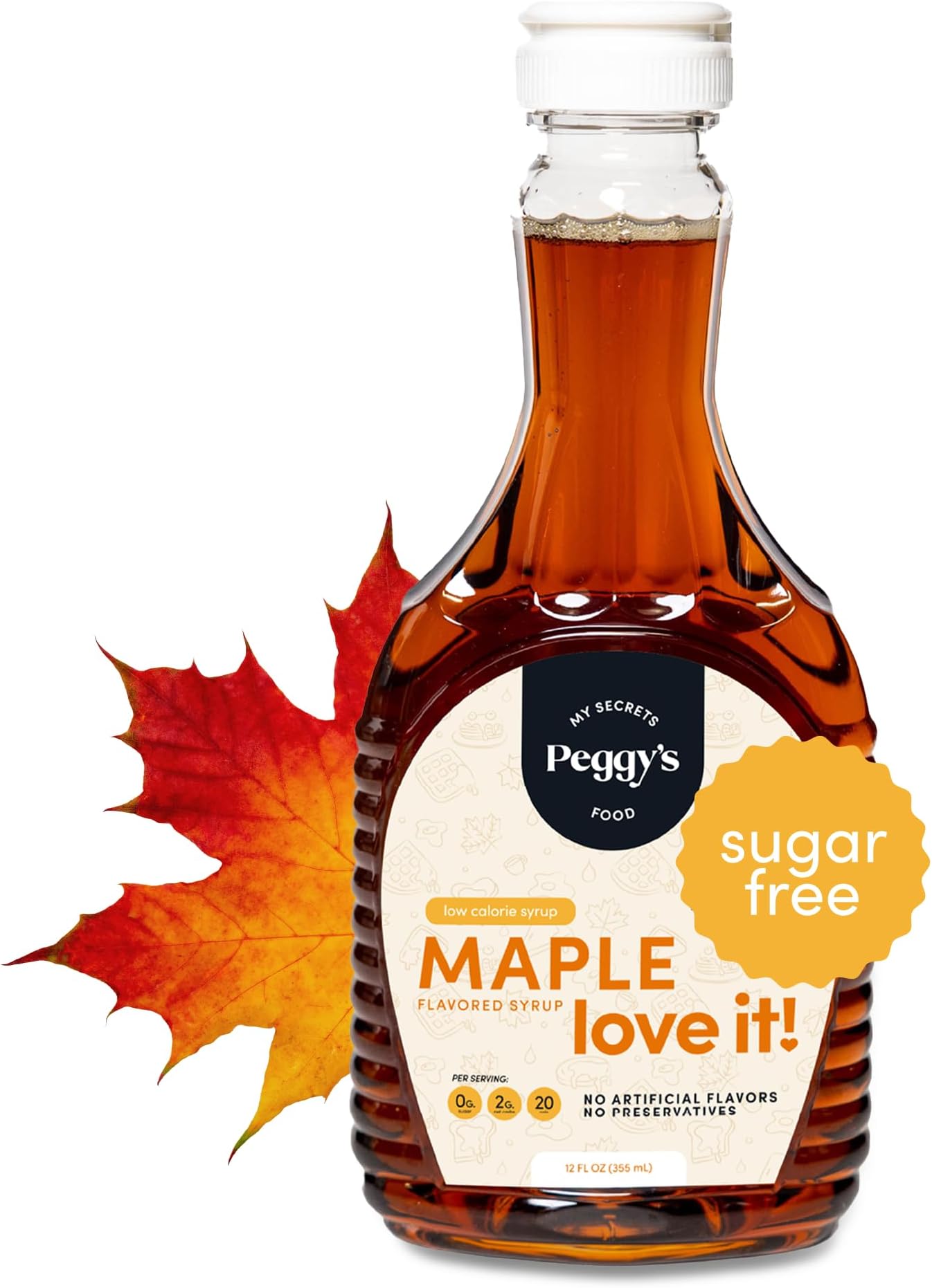 My Secrets Peggy’s Food Sugar-Free Maple Syrup, Keto Maple Syrup for Pancakes & Waffles – Sweetened with Allulose, Monk Fruit & Natural Sweeteners – Gluten-Free, Vegan, Low-Calorie (12 oz)