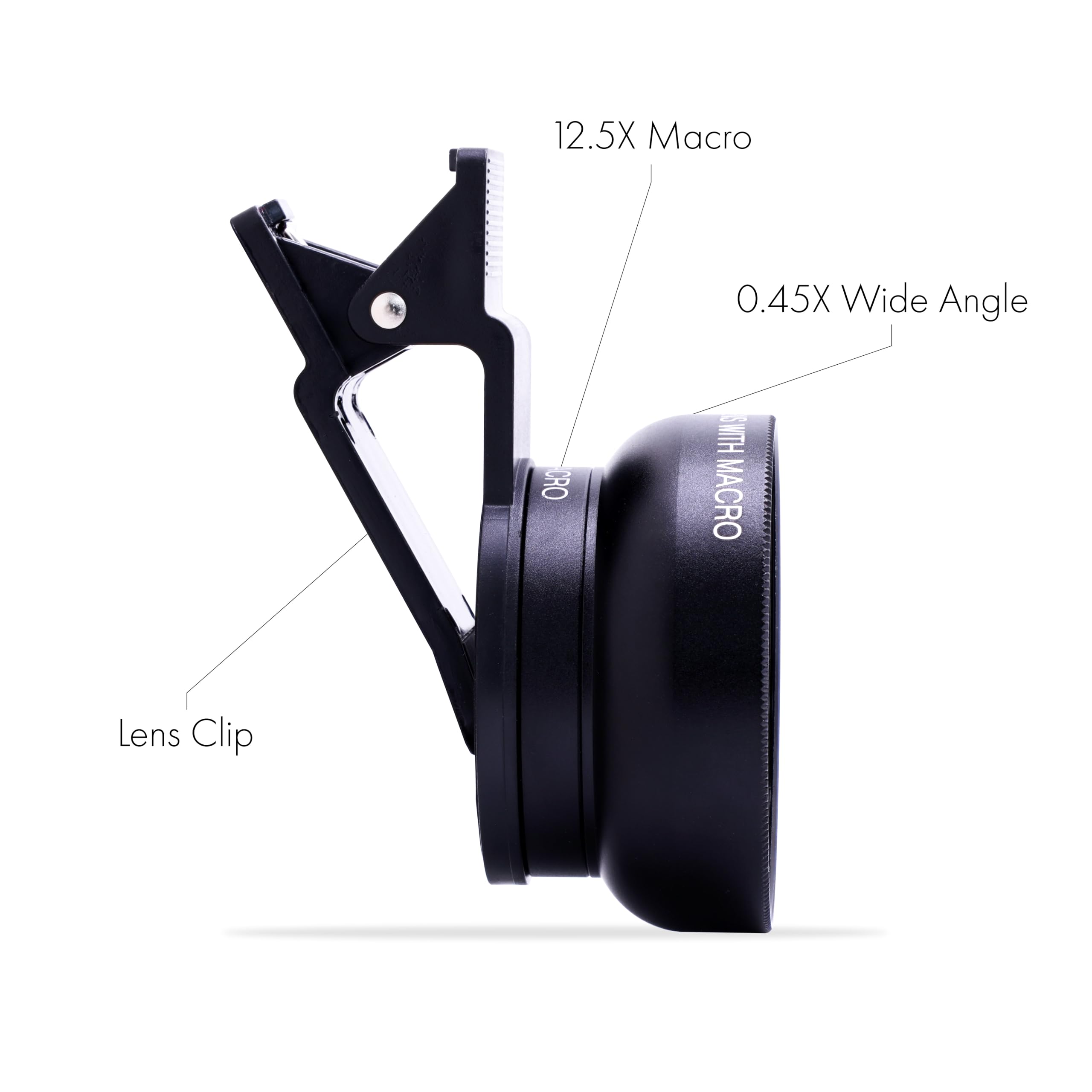 Kit Obiettivo 2 In 1 Per Smartphone, Grandangolare 0.45x E Macro 12.5x, In Alluminio E Vetro Ottico, Per IOS E Android