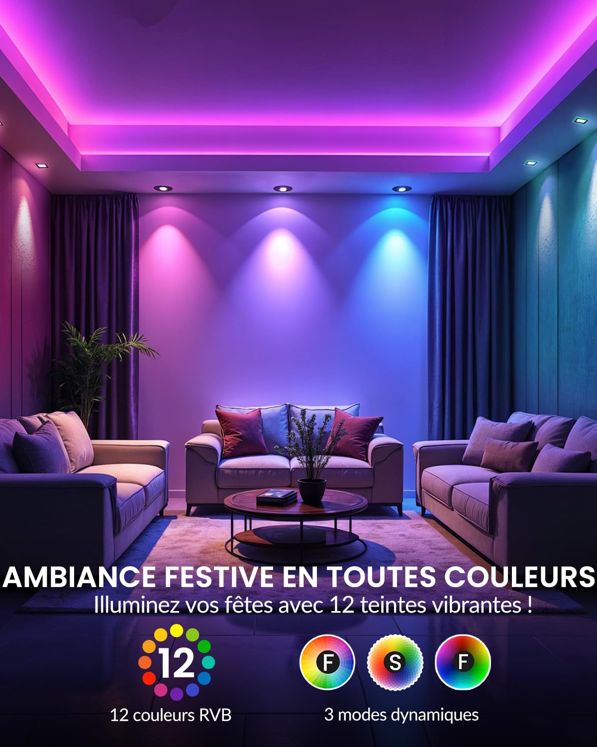 Ampoule LED 3W MR16 GU5.3 RGB Dimmable, Ampoules LED 12V MR16 RGBW Éclairage d'ambiance avec Télécommande, 12 Choix de Couleurs + Blanc Chaud + Blanc Froid pour la Déco Maison pack de 2