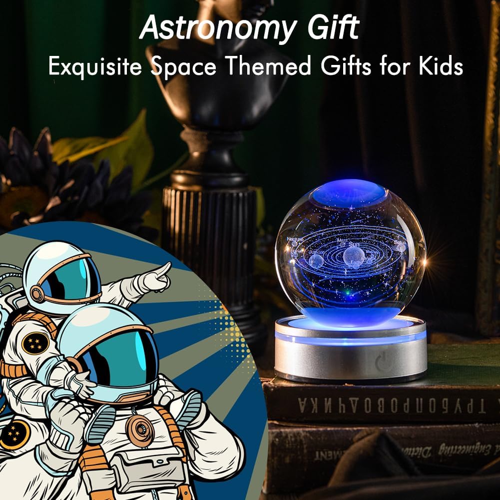 IFOLAINA 3D Solar System Crystal Ball Model Gift Space Astronomy Gift Planets Multicolor Universe Globe Ball Science Astrophysics Gift Night Light Kids Bedroom Adults Gift - Image 3