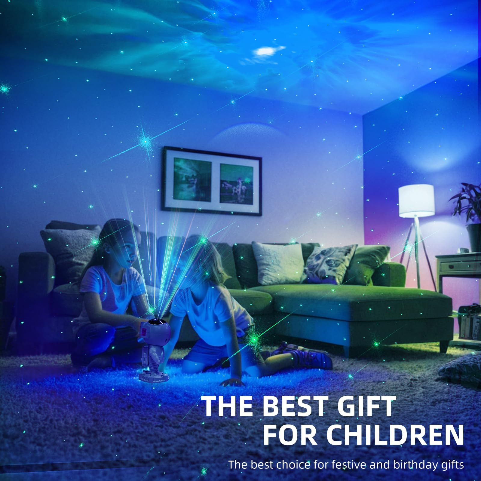 RUISHINE - Proyector de galaxia, luz nocturna para recámara, decoración de habitación, luces LED, galaxia astronauta con luna de nebulosa, Bluetooth, ruido blanco, control remoto