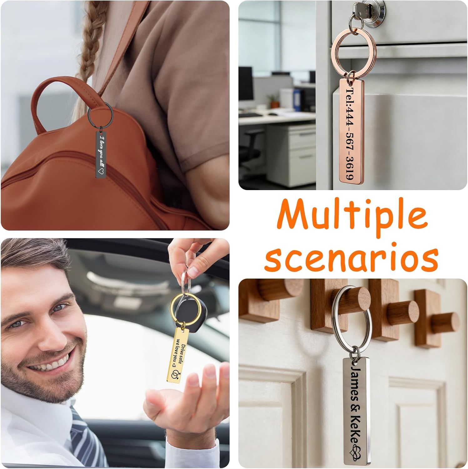 HJX Custom Keychain Personalized Double Side Key Chains with Name Text Customizable Keychain Gifts for Men Women Couples - Image 5