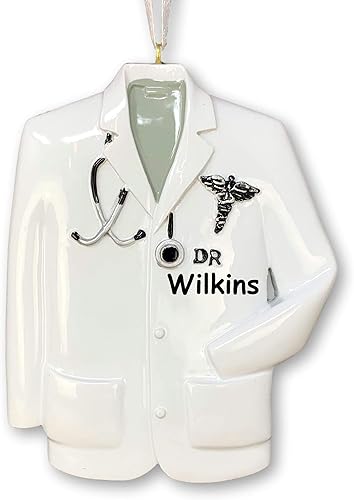 Adorno de Navidad personalizado para médico, bata de laboratorio médico, estetoscopio, regalo de decoración de árbol de vacaciones, nombre
