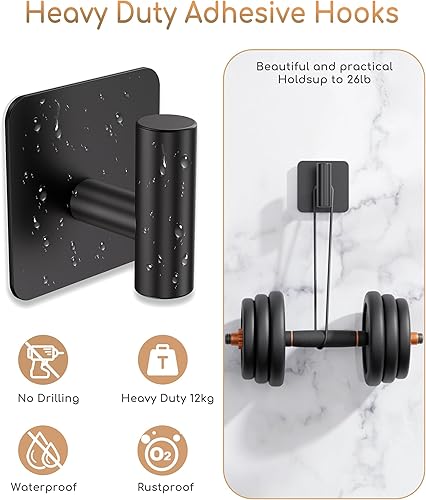 Miniatura 6 de Ganchos negros para colgar resistentes, ganchos adhesivos para ducha, gancho para paredes sin daños, gancho adhesivo de acero inoxidable - 4