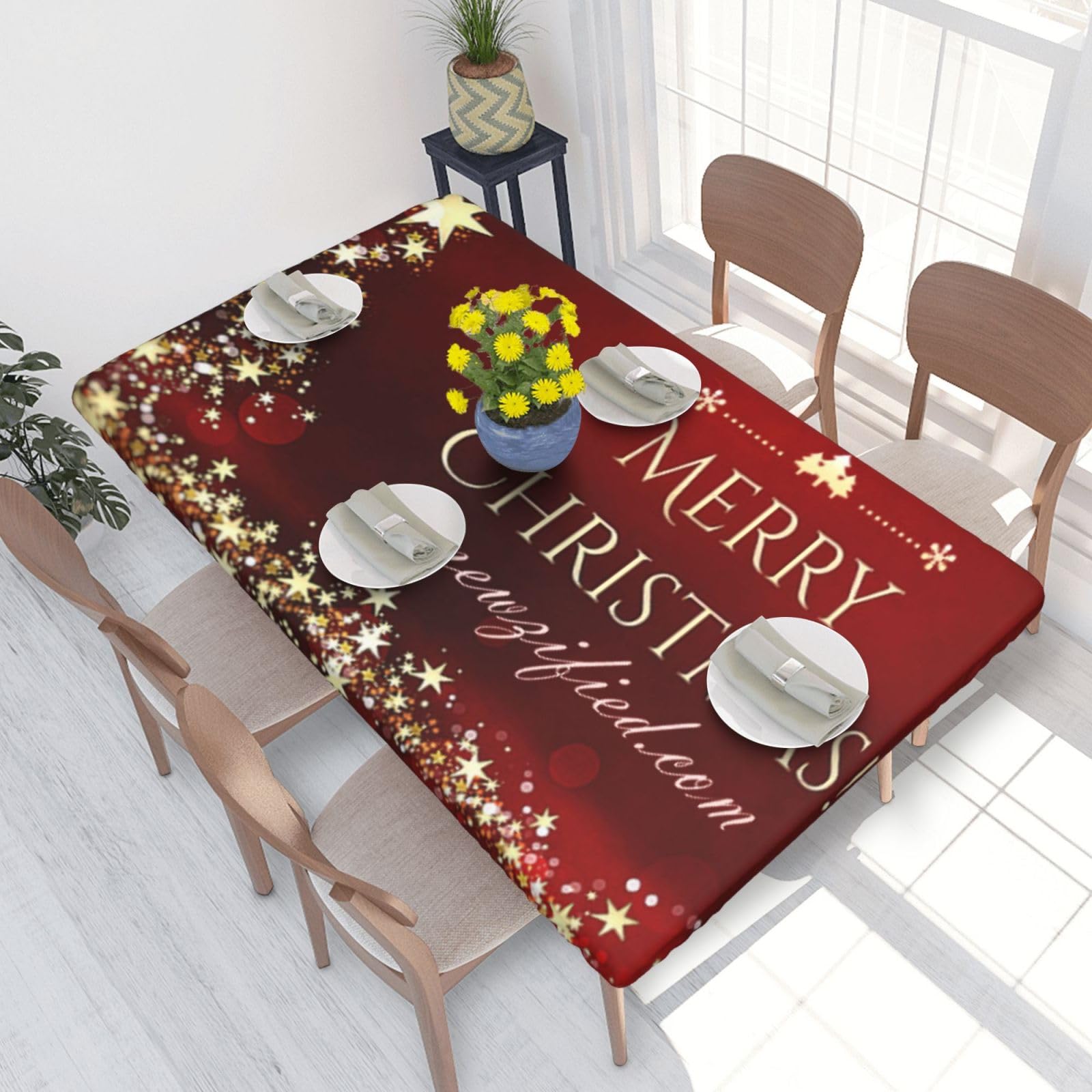 BNVSADC Merry Christmas Printed 4FT Tablecloth 122x76 CM Polyester Kitchen Water Resistant Table Cloth Dining Table Decoration Table Covers