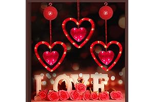 Valentines Decorations 3 Pack: Valentine's Day Window Lights Hanging Red Heart Lights...
