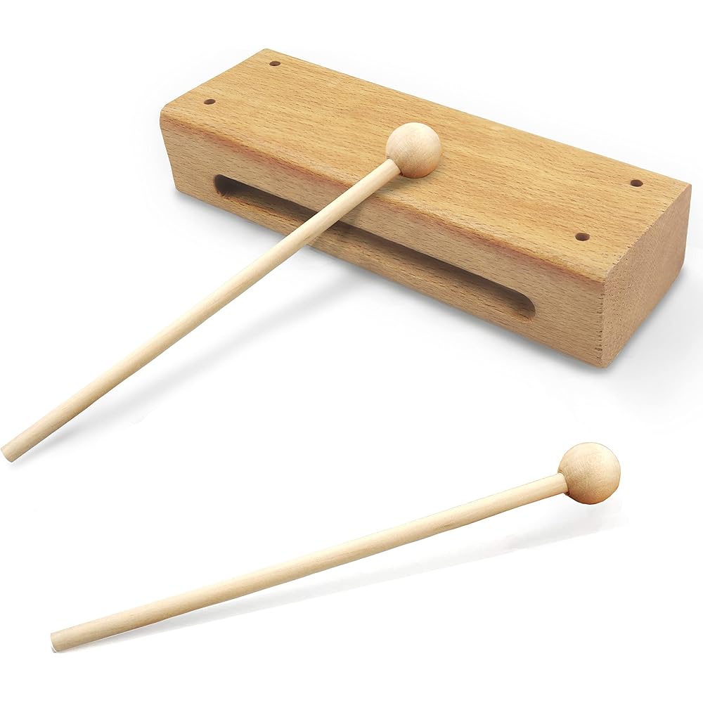 1/mo Finance Wood Block Musical Instrument with 2 Mallet, Solid