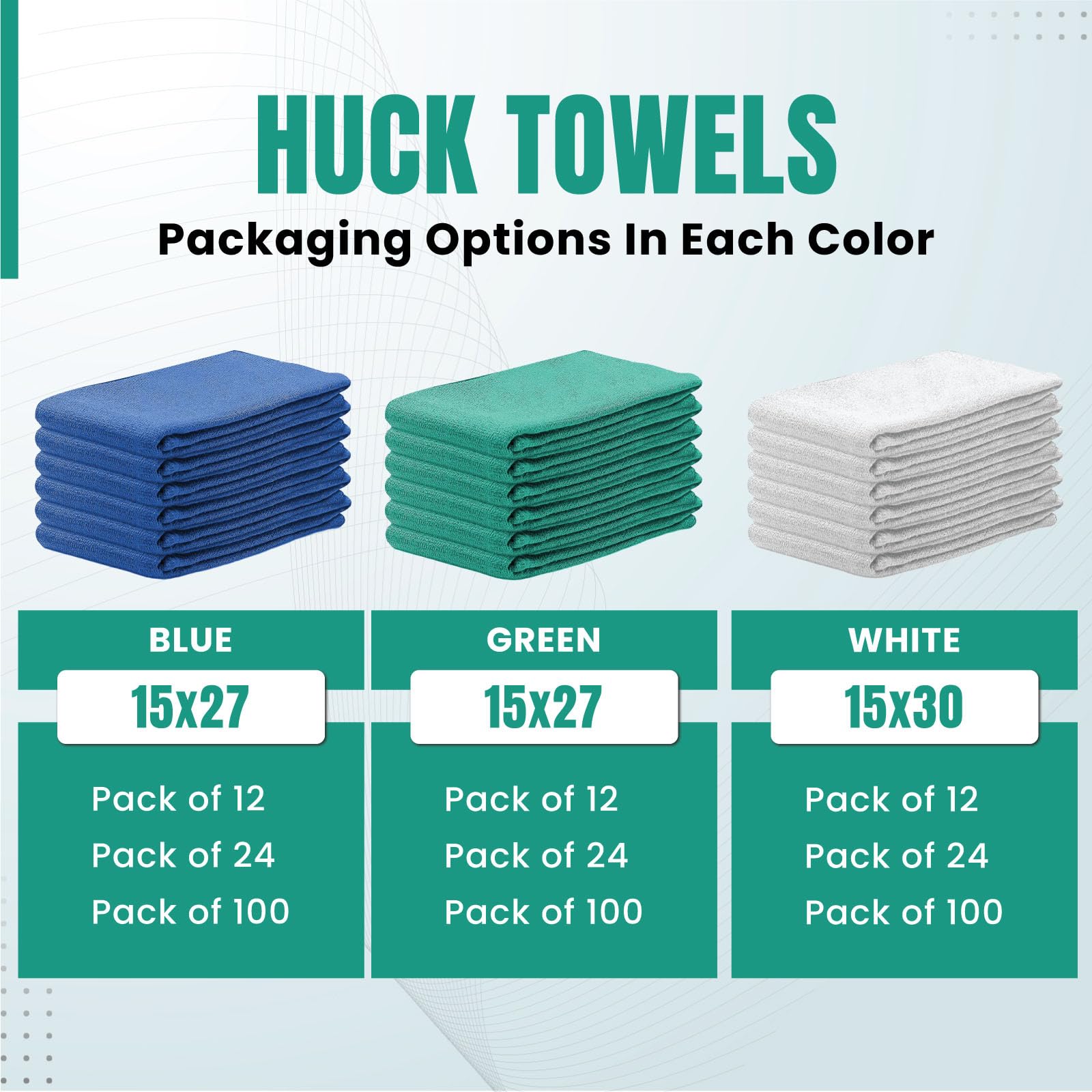 Toallas Huck de alta calidad, toalla a granel 100% algodón para limpieza general, tienda de automóviles y uso hospitalario, súper absorbente, lavable a máquina y paño de baja pelusa