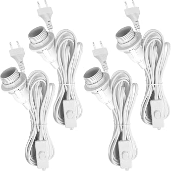 4 Pack E14 Lamp Holder with Switch Power Cable 3.5 m E14 Socket Screw Ring Switch Lamp Stand for Lamp Hanging Pendant Light Ceiling Light DIY Lamps White