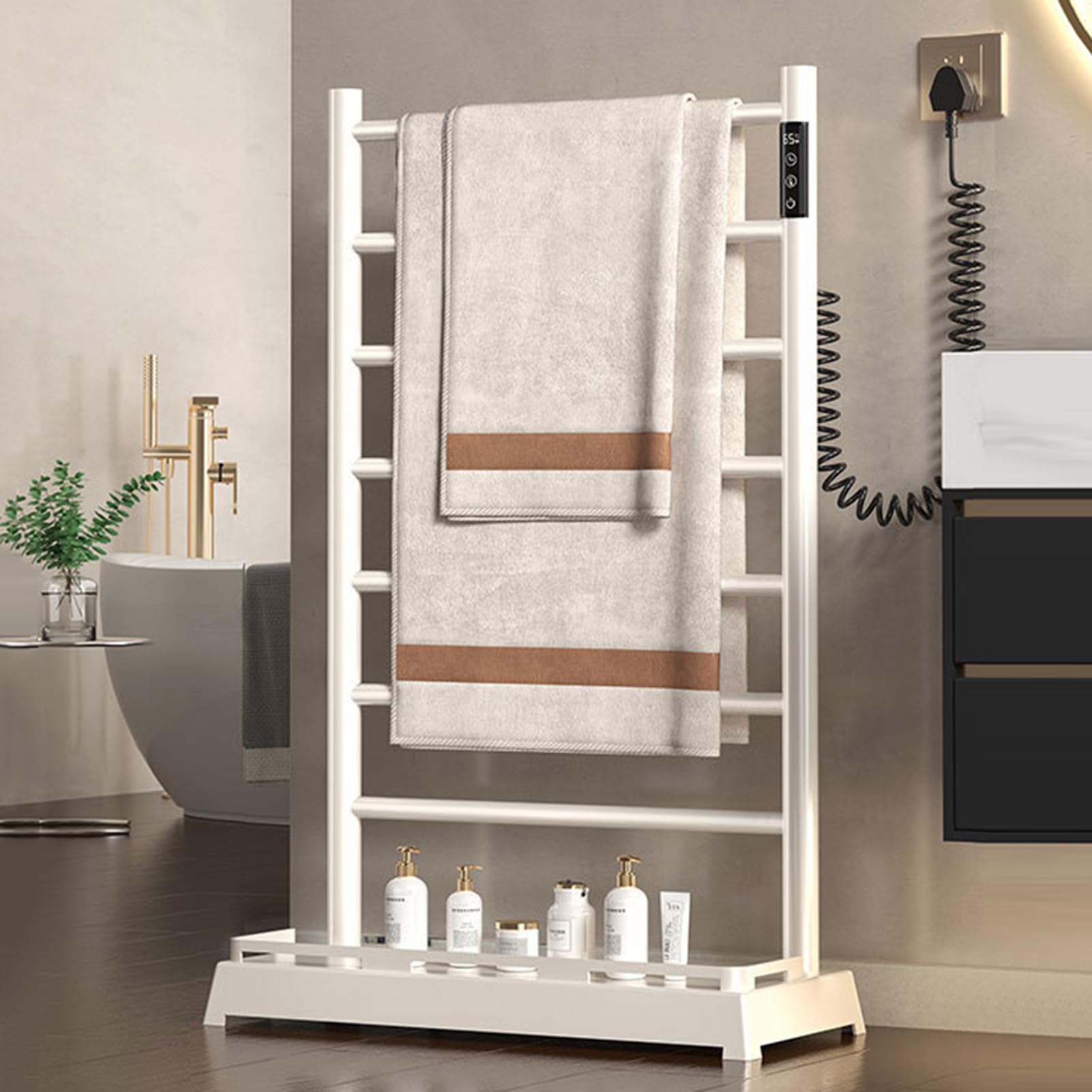 Porte-serviettes électrique en aluminium brossé LoJax avec étagère