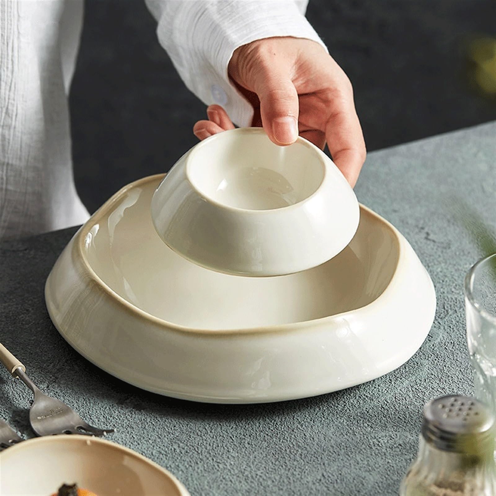 Platos Grandes Modernos para la Cena, Plato de cerámica para Servir, Plato de Pasta para el hogar, Plato de Postre, tazón para refrigerios, tazón para Pasteles, tazón para Ensalada