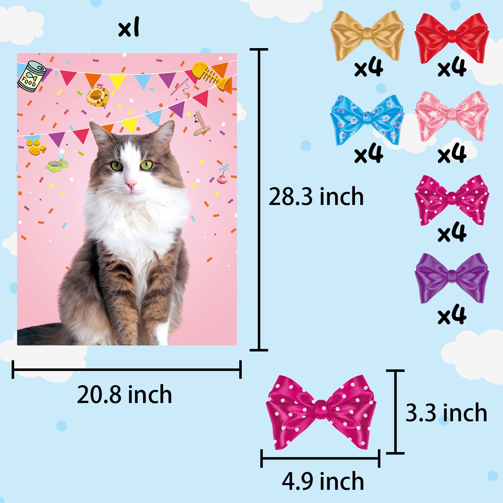 Pin The Bowtie On Cat Game - Halloween Party Game With 24 Stickers & Blindfold