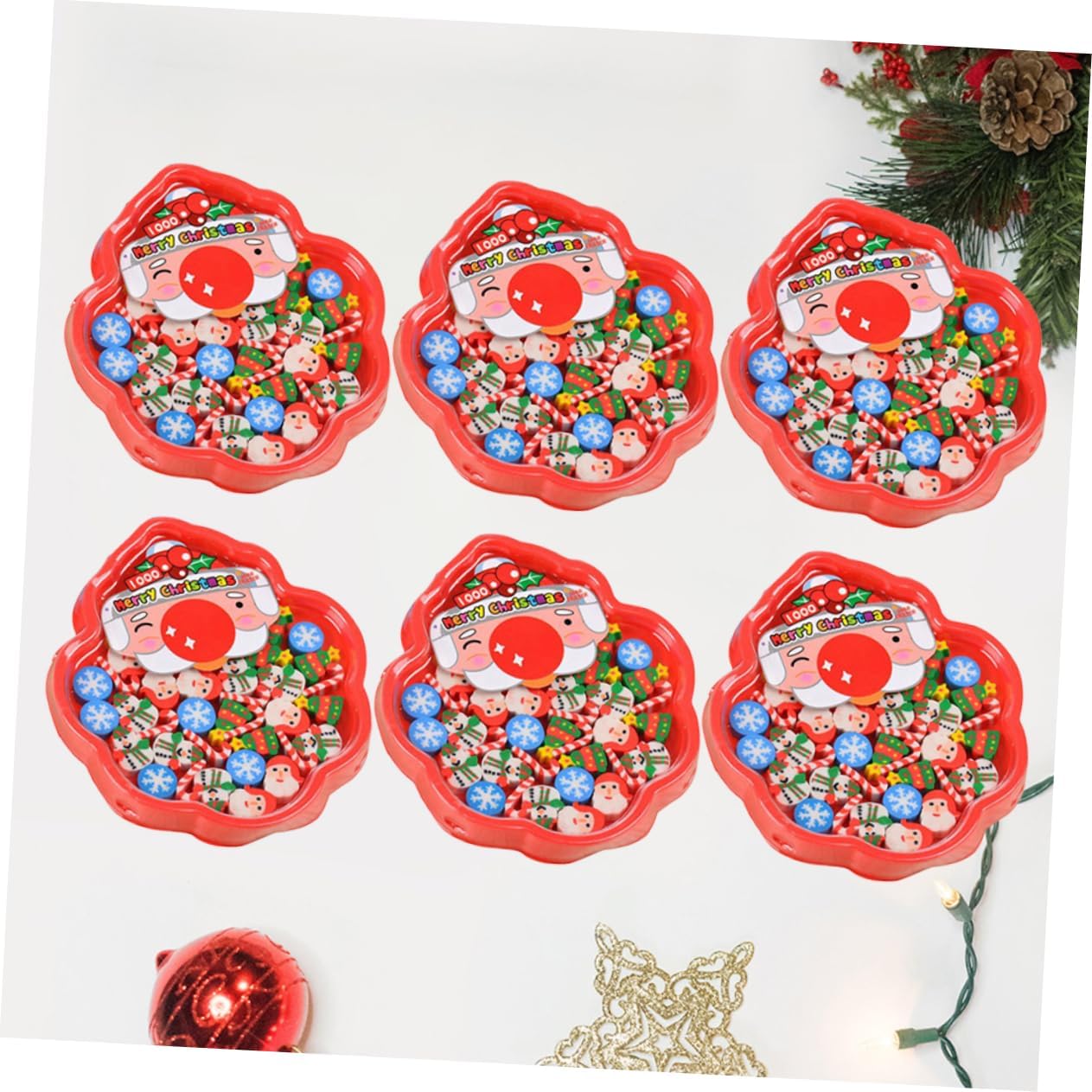 HEMOTON Santa Claus Snowman Erasers 6 Pieces Christmas Decor Pencil Erasers Boys and Girls' Christmas Favors School Supplies