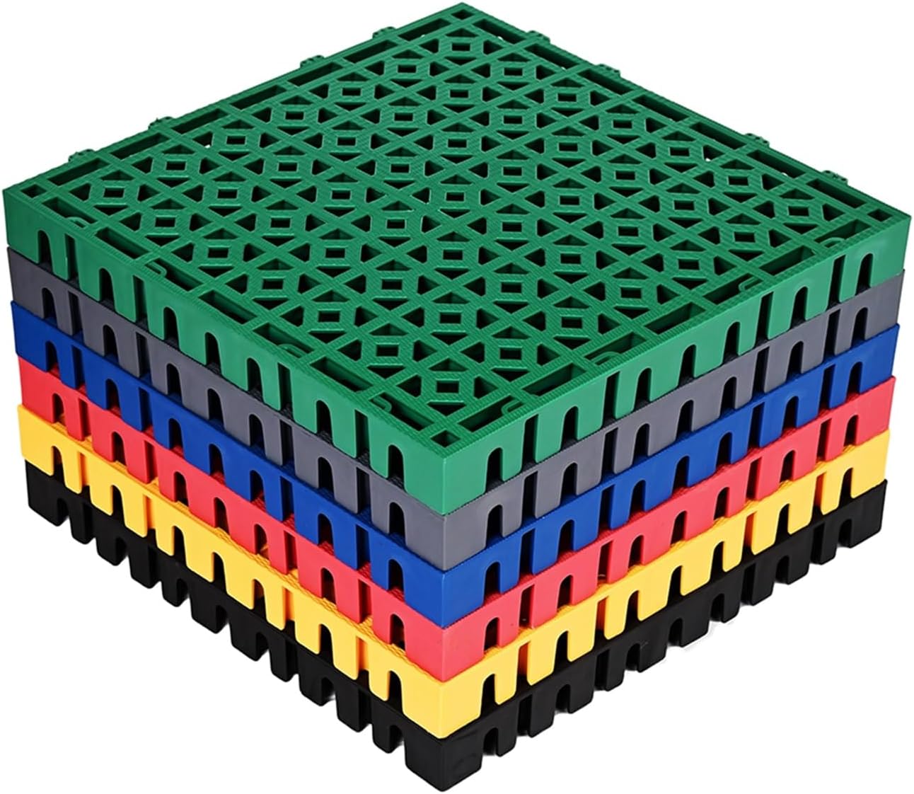 Modular Interlocking Floor Tiles 40x40cm - Durable Drainage Mats for Car Wash, Bathroom & Garage - 8 Black Pieces Ideal for Sports Fields & Heavy Traffic Areas