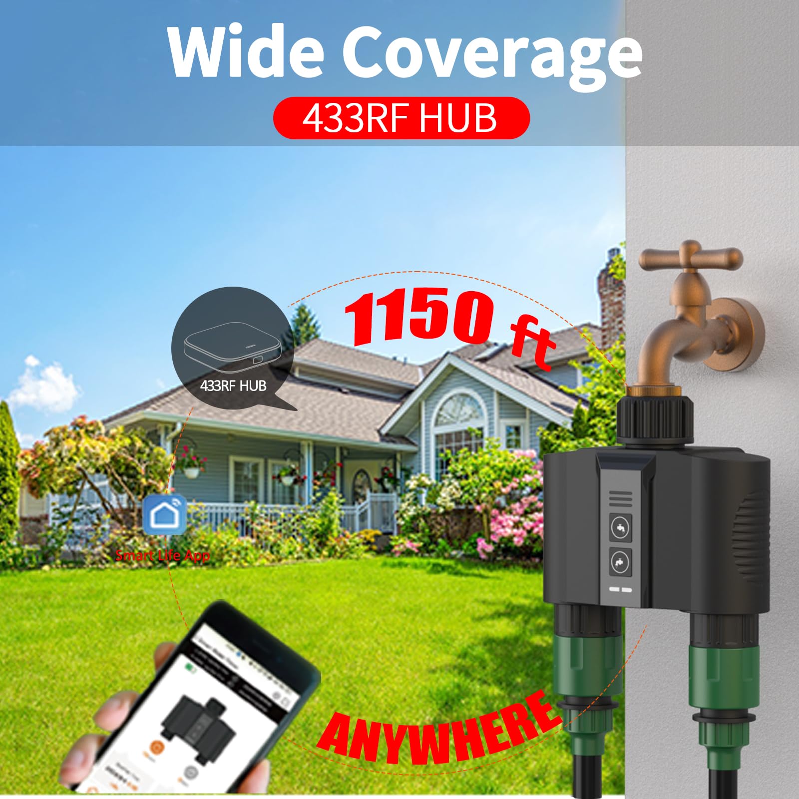 Czarny zraszacz WiFi, 2-strefowy inteligentny timer wody, zewnętrzny timer węża do trawników, podwórek i ogrodu (1-2 strefy Smart, czarny)