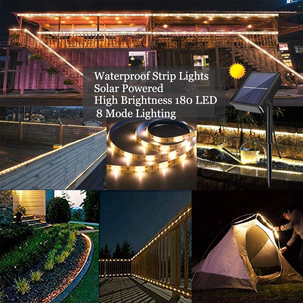 10M 240LED Streifen Solarleuchten,SUAVER Wasserdicht Flexible LED Strip 8 Modi Lichtschläuche Solar Band Lichterketten mit Fernbedienung Dekoration Außen Innen Weihnachten Hochzeit Party (Warmweiß)
