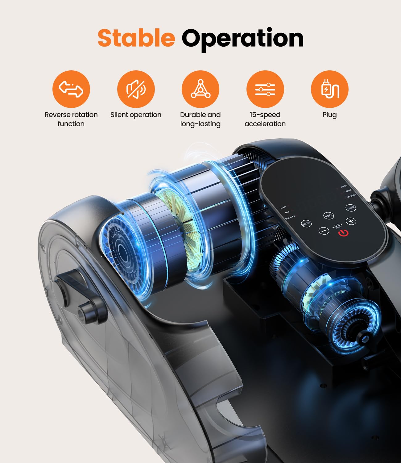 Pedaliera Riabilitazione Elettrica, Ellittica da Casa per Anziani - Pedaliera per Esercizi Gambe, Ellittica Elettrica <15dB Silenziosa, 15 Velocità, Display LED, Telecomando, Compatta 45.5x30.5x15cm