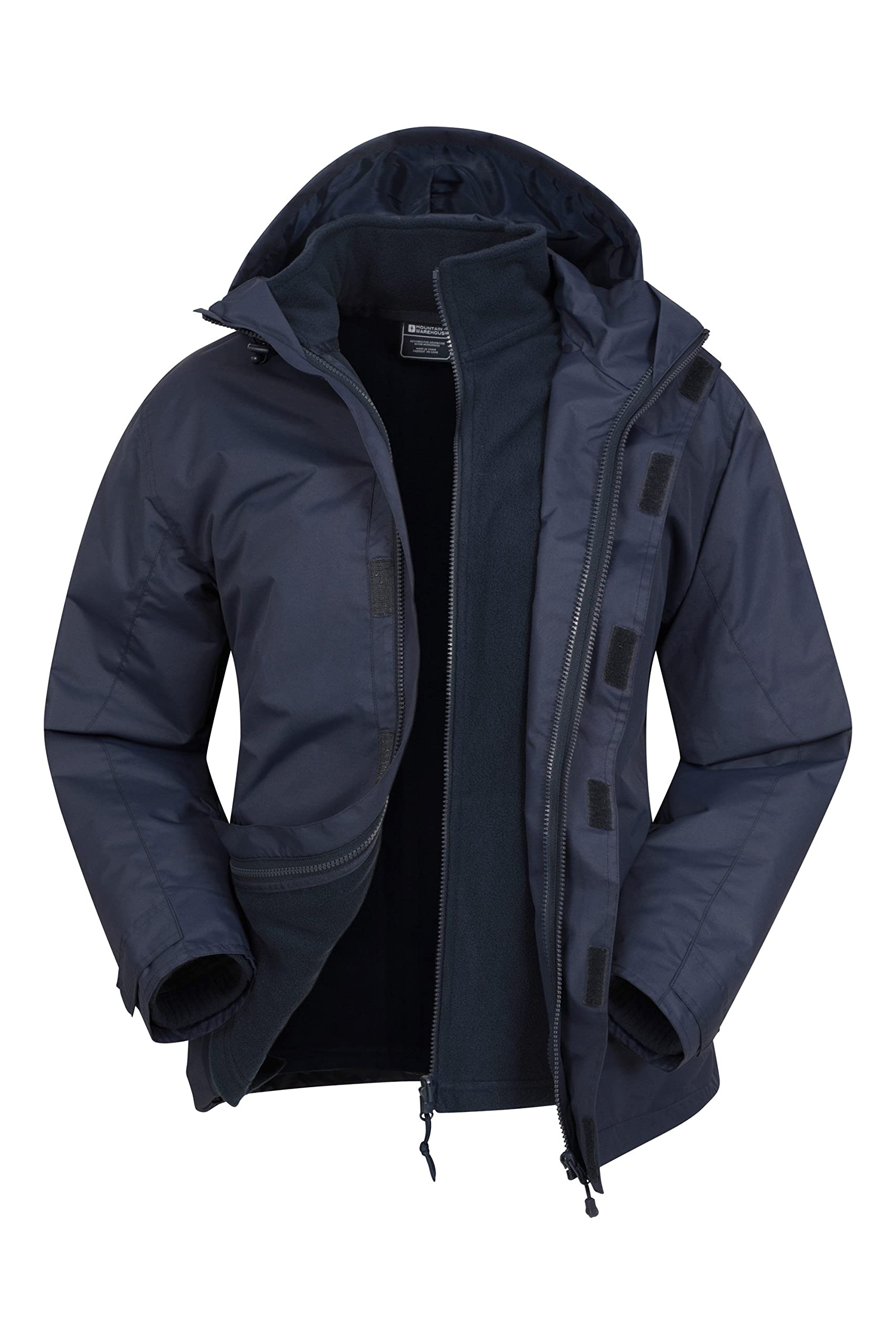 Mountain Warehouse Navy (01) Fell Mens 3 In 1 Water Resistant Jacket - Adjustable Coat With Packaway Hood, Detachable Inner Fleece & Many Pockets - For Hiking & Outdoors Navy 3XL 3Xl Plus