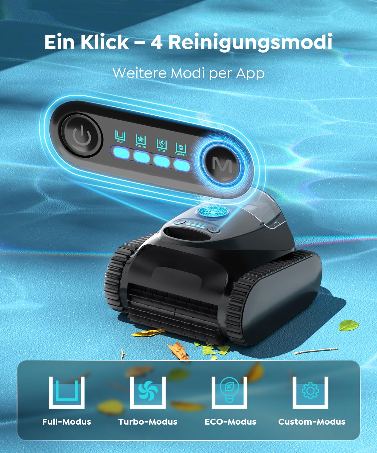 C1 Poolroboter Akku Boden und Wand, Wasserlinie, Doppelfilter, 7 Reinigungsmodi, 170-180 Minuten Laufzeit, Poolreiniger mit App, Poolsuager Akku für Pools bis zu 150 m², Tintenblau