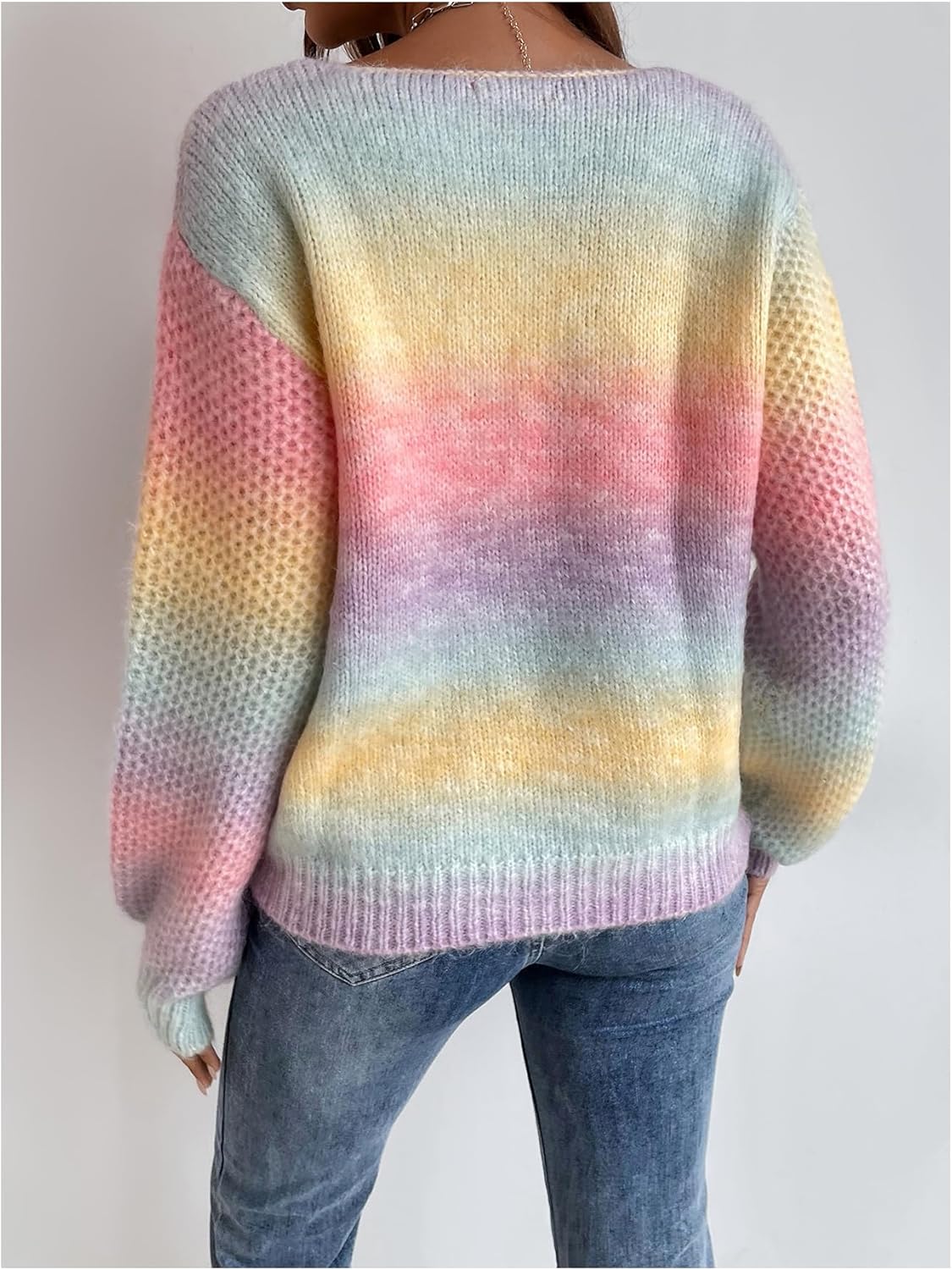 SHENHE Women's Rainbow Colorful Sweater Fall Y2K Long Sleeve Striped Knit Pullover Sweater Tops - Image 4