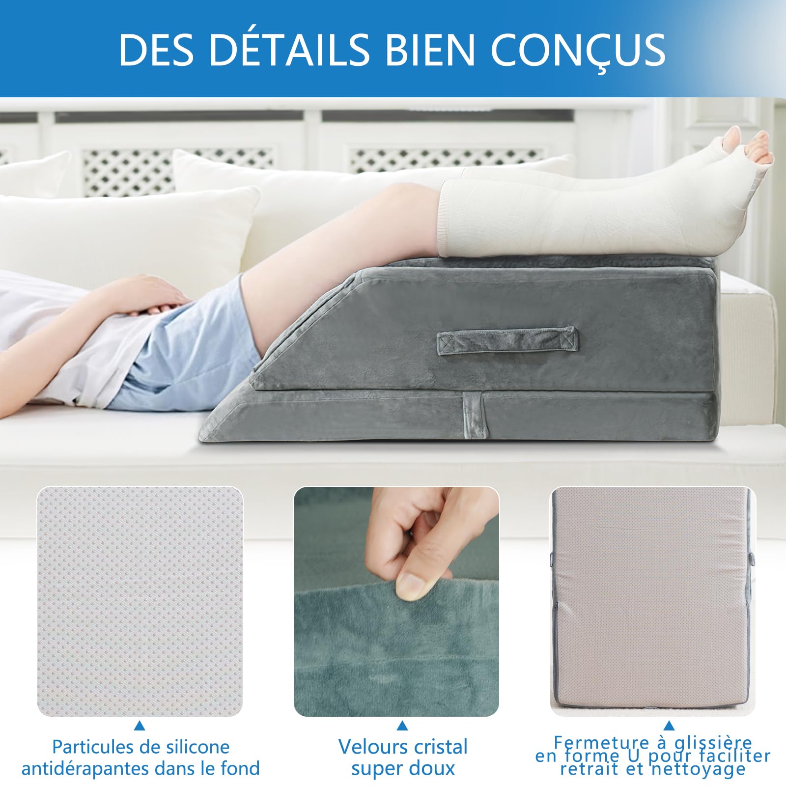 Coussin Jambes Surélevé,pour Jambes veines,Post Opératoire, Blessures Repos | 3 Niveaux Réglage Hauteur, Mousse Gel Haute Qualité Mémoire Forme , Ergonomique Coussin Deux Jambes pour Lymphatique