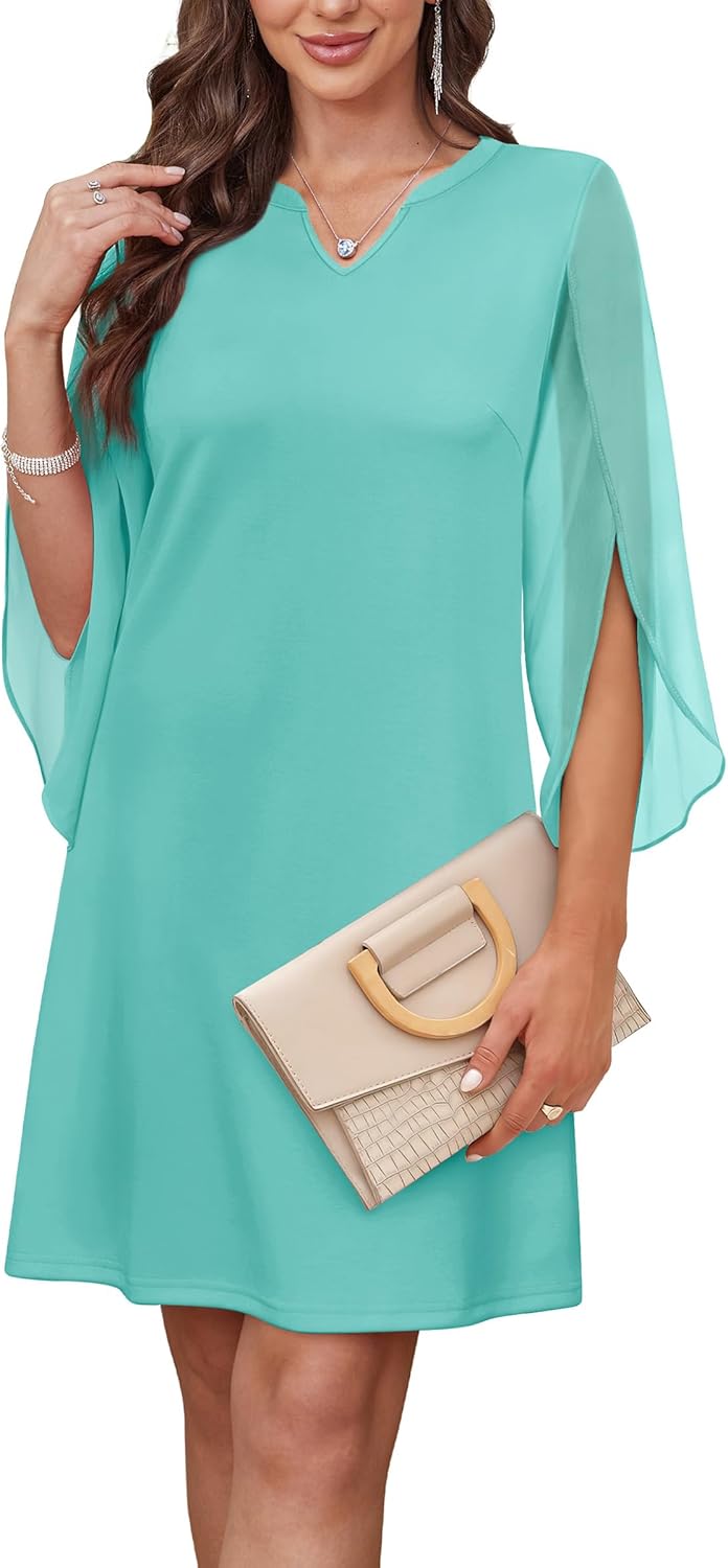 RUMIA Wedding Guest Dresses for Women Chiffon Sleeve Cocktail Dress