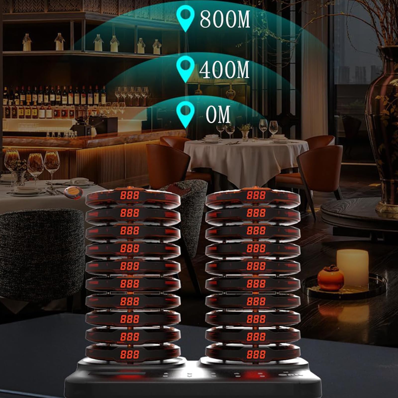 System Cercapersone Ristorante Senza Fili Con 20 Pager Coaster, Portata 800m, Display LCD, Buzzer Clienti Ricaricabile Con 20 Ore Di Standby, Avviso Vibrazione E Flash