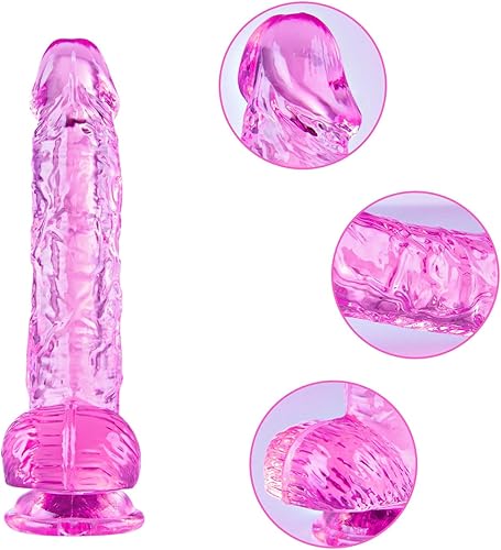 Miniatura 16 de Pequeño consolador de succión transparente realista de 6.4 pulgadas, juguete sexual para adultos con consolador de ventosa, adecuado