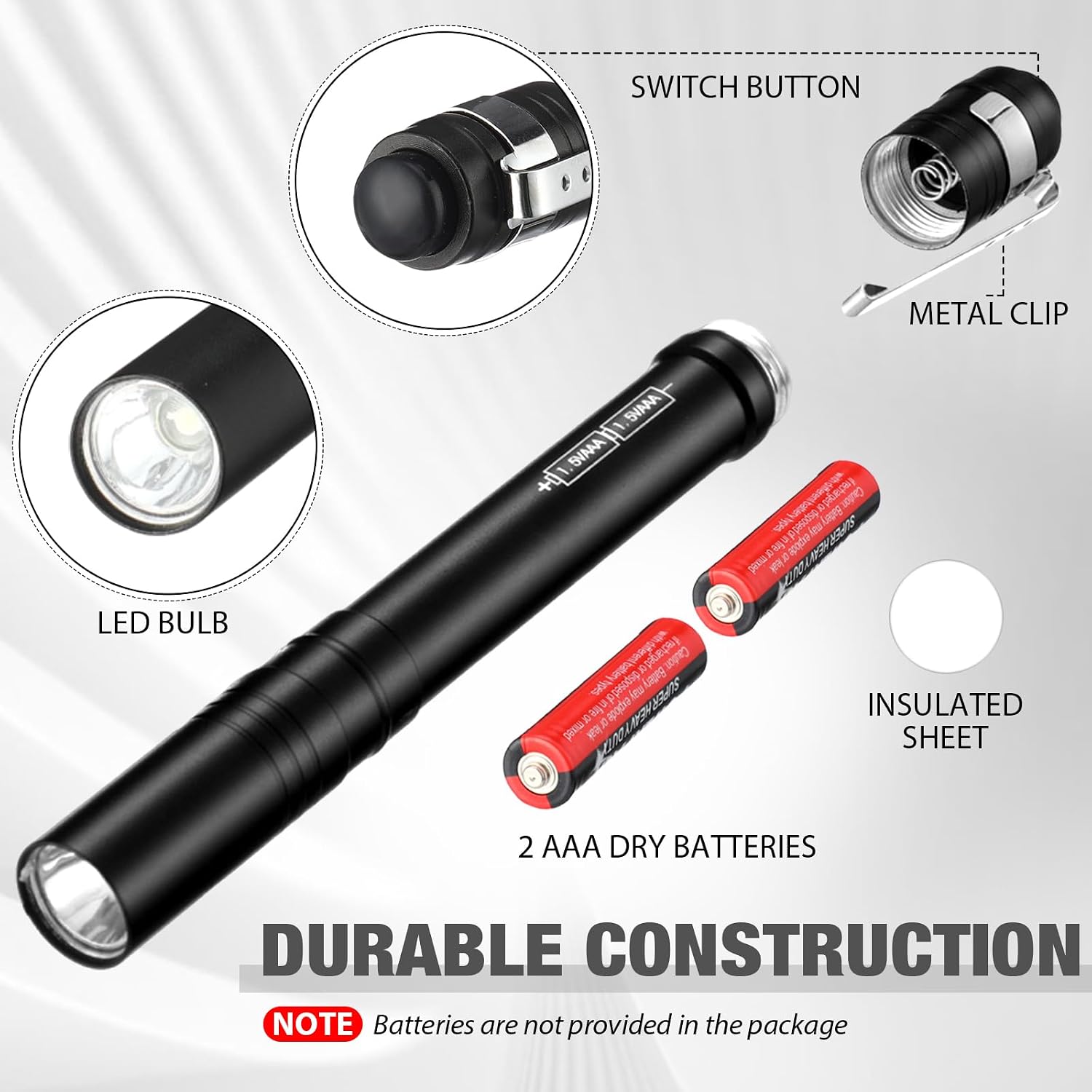 Rossesay 36 Pack Father's Day Pen Pocket Flashlights Bulk Gift LED Pen Lights Aluminum Mini Flashlights with Clips Small Handheld Torche for Men Camping Hiking Emergency Outdoor (Black)