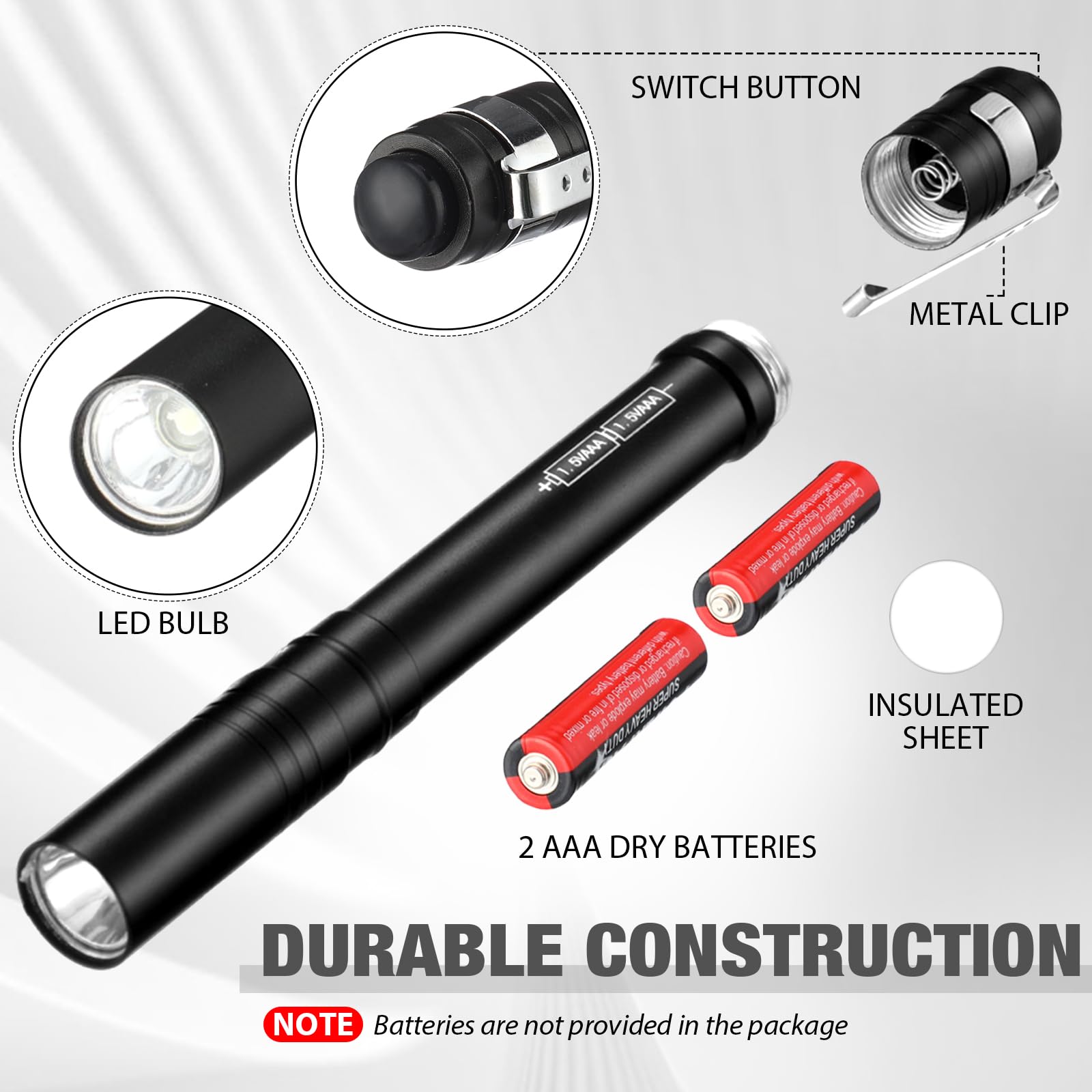 Rossesay 36 luci a LED a penna, torcia tascabile con clip, mini torce a penna in alluminio, per infermieri, ospedale, campeggio, escursionismo, emergenza (nero)
