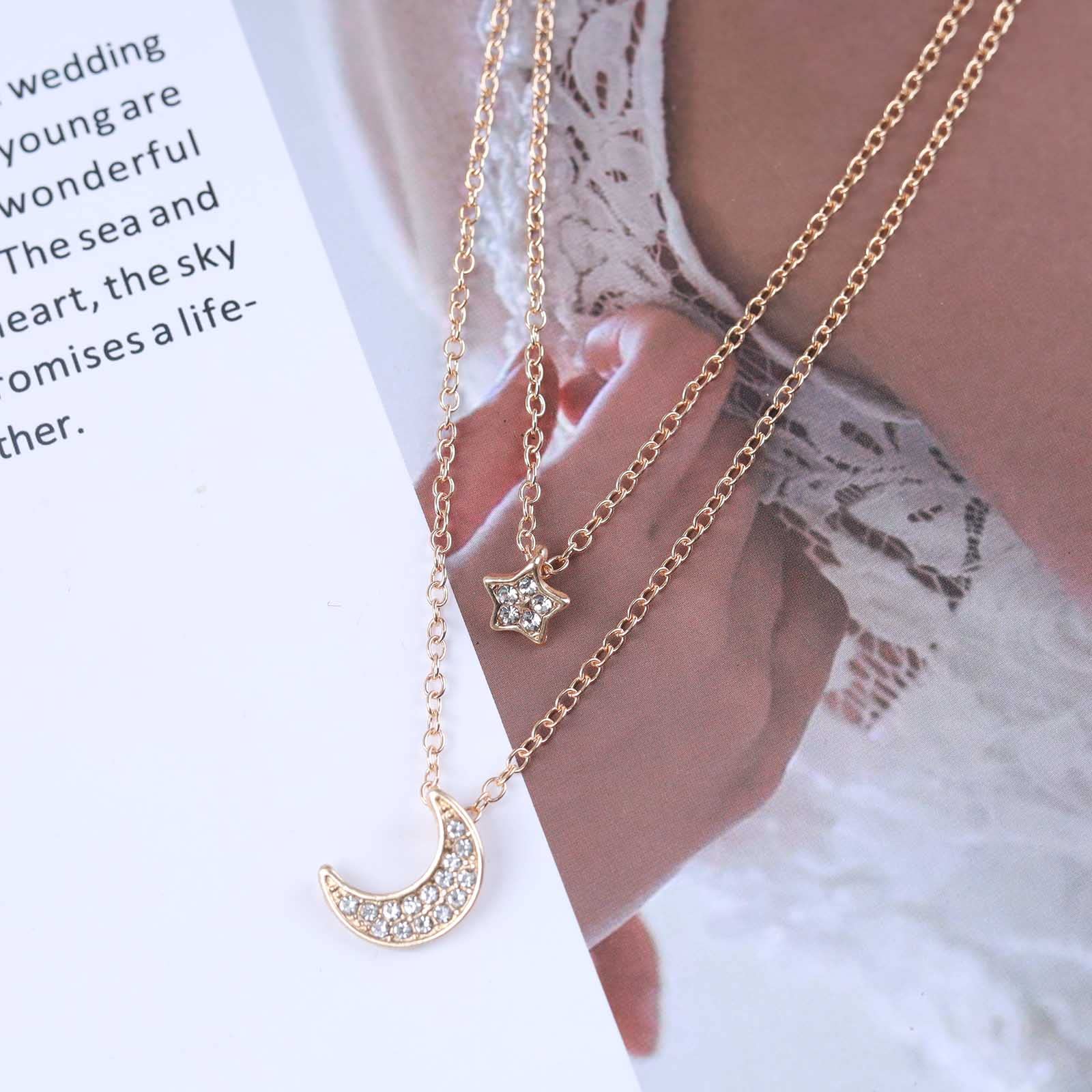 Collana a catena ovale in acciaio inossidabile placcato oro. Piccola stella rotonda con ciondolo in strass. Regalo di Natale per donne o ragazze. - Italia