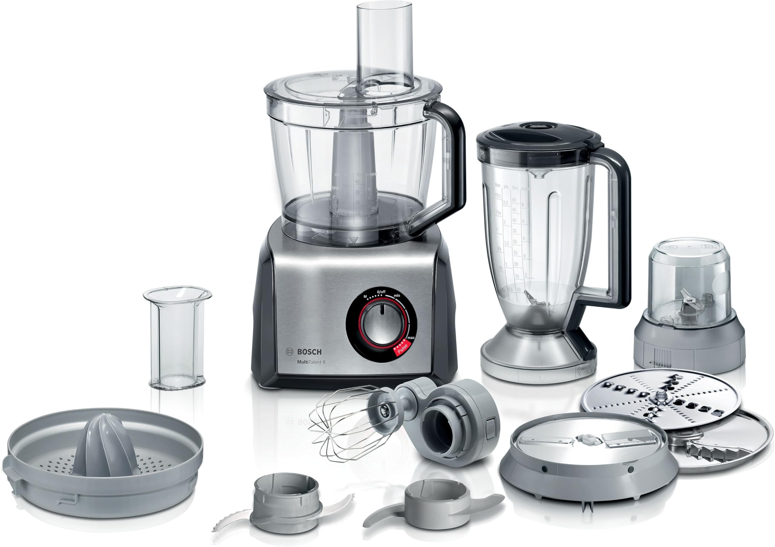 Bosch MultiTalent 8 Robot da Cucina Multifunzione Compatto - Oltre 50 Funzioni, 1250 W, Ciotola 3.9 L, Accessori per Tagliare, Macinare, Impastare, Grattugiare e Montare, Spremiagrumi e Frusta
