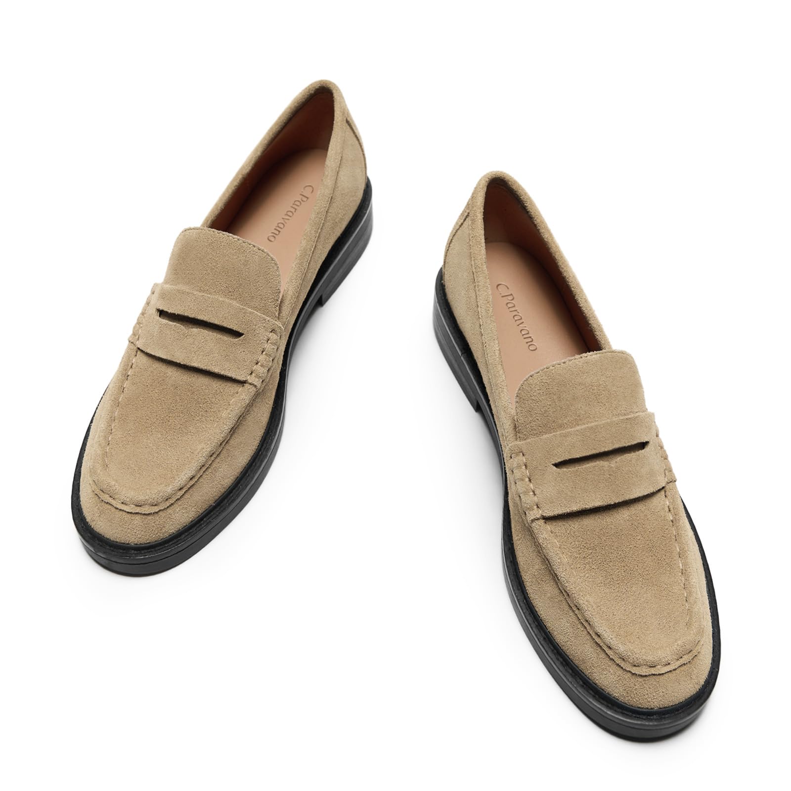 Photo 1 of C.Paravano Suede Penny Loafers for Women Walking Flats Sand