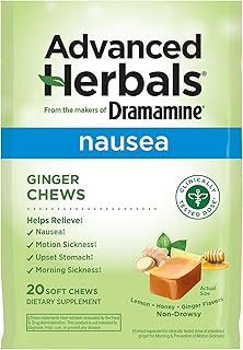 From the Makers of Dramamine, Advanced Herbals Ginger Chews for Nausea Relief, Morning Sickness Relief & Motion Sickness Relief During Travel, Lemon-Honey, 20 Count