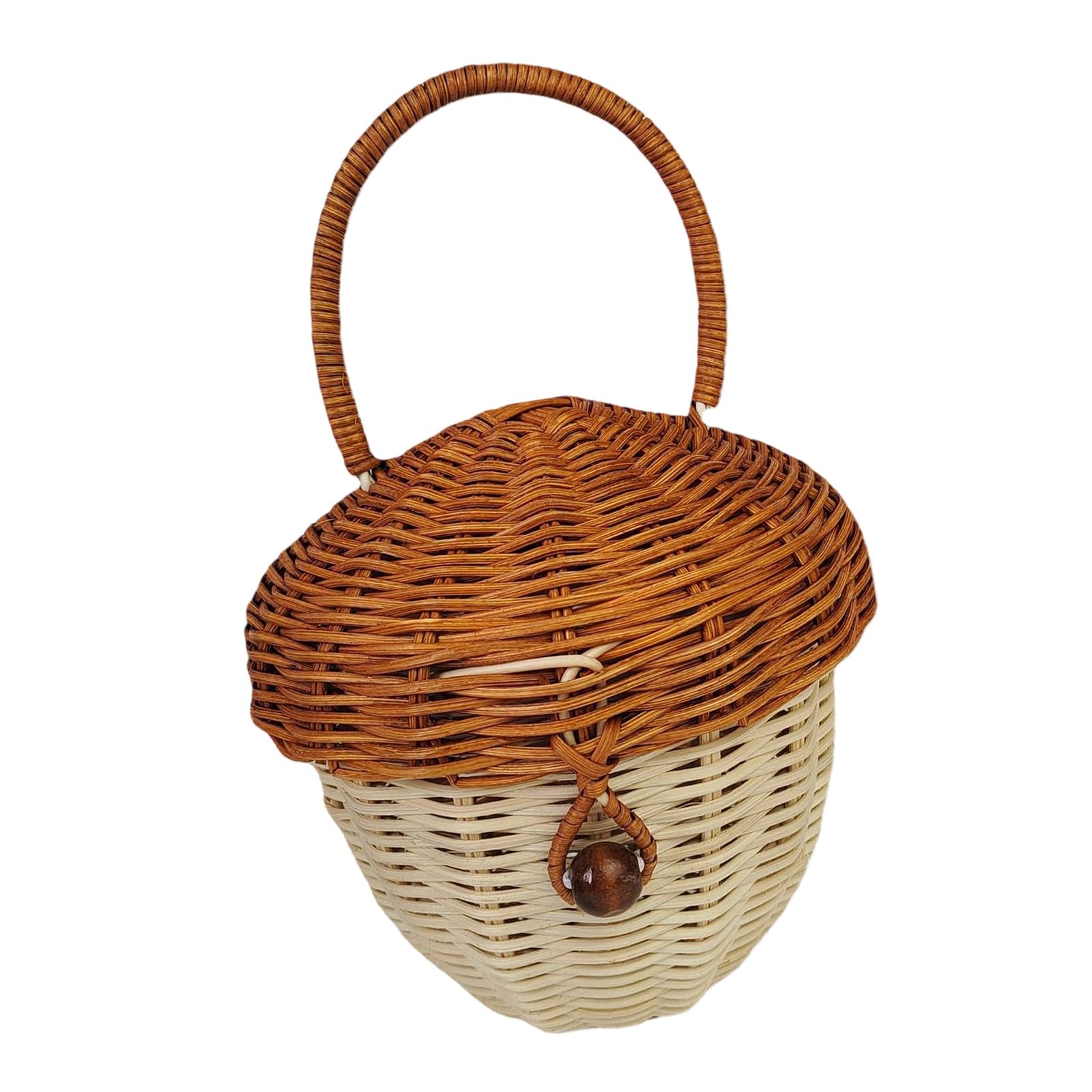 LUCKGONI Handwoven Imitation Rattan Pinecone Toted Bag Portable And Waterproof For Shopping Picnics Storage