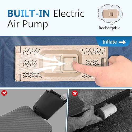 Miniatura 4 de Colchoneta de dormir autoinflable con bomba eléctrica, almohadilla de campamento de espuma viscoelástica ultra gruesa de 4 pulgadas con almohada,