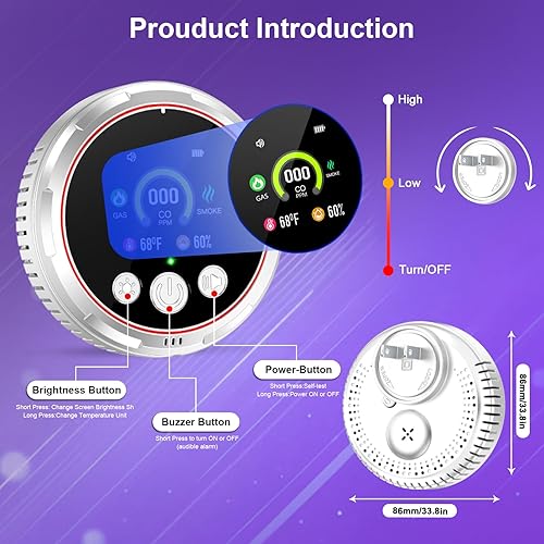 Miniatura 8 de Paquete de 3 detectores de monóxido de carbono y humo, detectores de enchufe para detectores de fugas de gas natural en el hogar, alarmas portátiles
