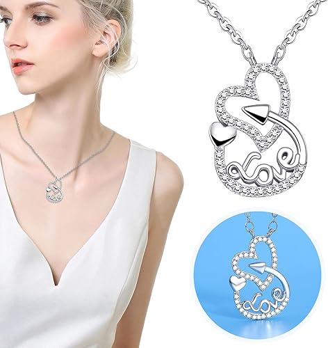 Collar de corazón de amor de plata con diamante ajustable con dije de corazón de amor, joyería para el día de San Valentín para mujeres, niñas,