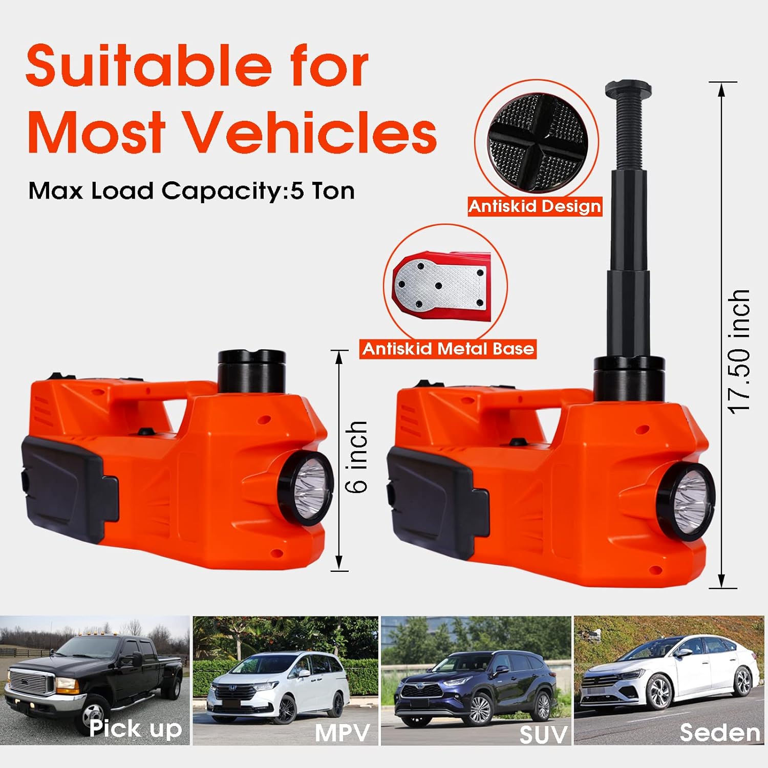 5 Ton Electric Car Jack Kit with Impact Wrench - 12V Car Jack Lift for SUV, Sedan, Truck - Emergency Roadside Tire Change Kit