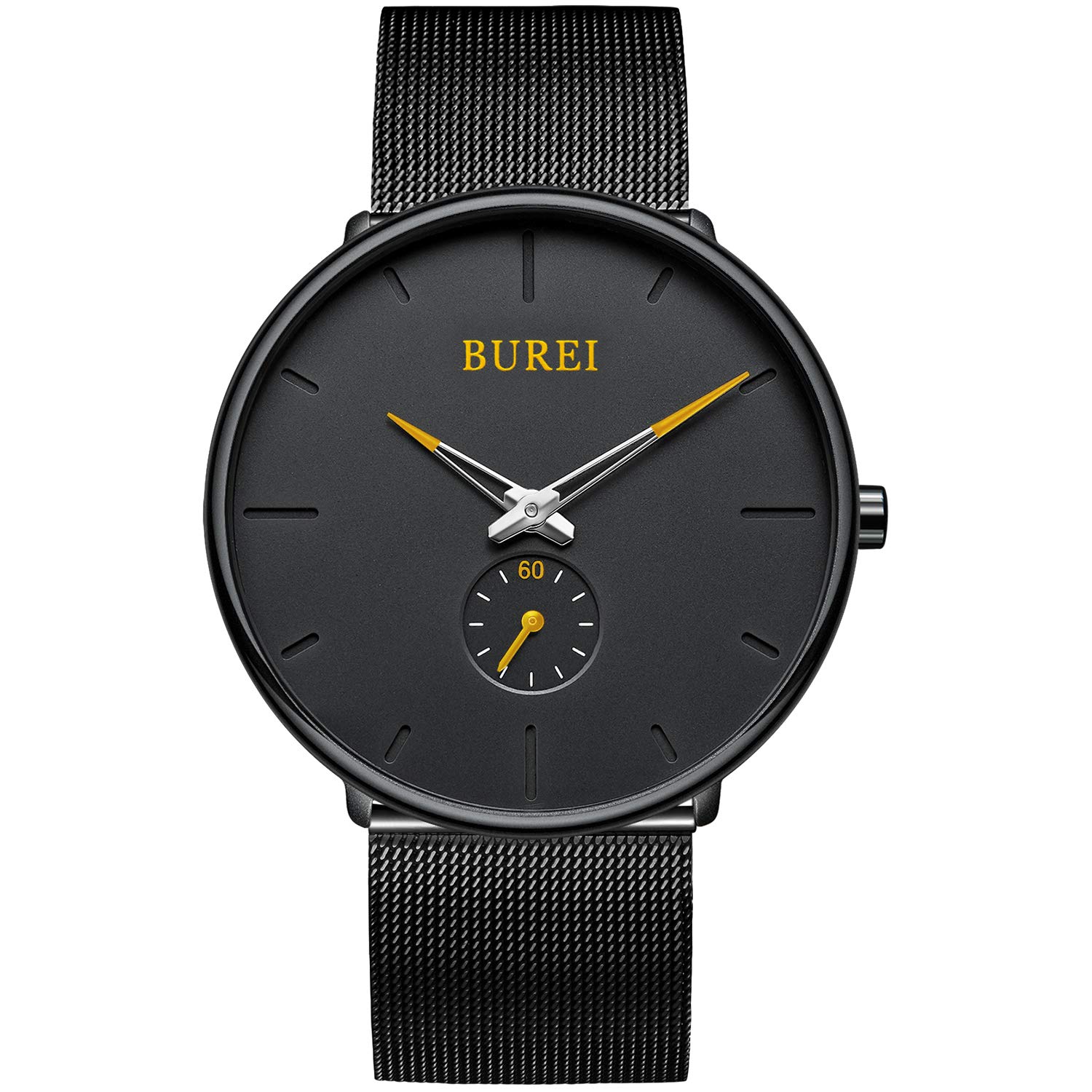 BUREI Mens Fashion Minimalist Watch with Stainless Steel Black dial Black mesh Strap (Black Orange) (B07ZSC7Z65) Amazon Price History, Amazon Price Tracker