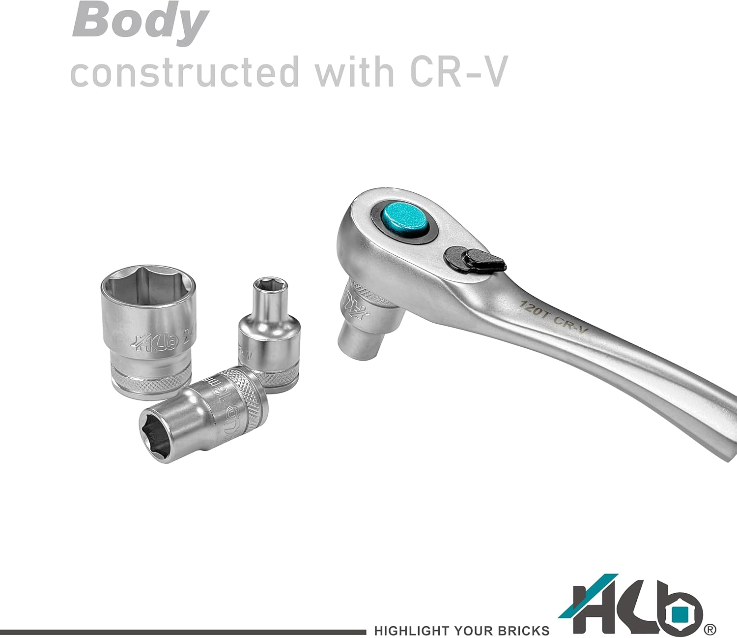 HB 1/2" Drive 120-Tooth Ratchet Handle AHU027-U | 3° Arc Swing Quick Release & Reversible Switch | Offset Ergonomic Grip with Hanging Hole | Micro Chrome Finish | Chrome Vanadium Steel Made in Taiwan