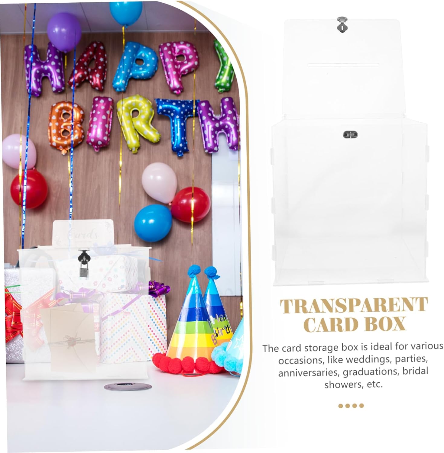 Decorative Acrylic Wedding Card Box Lock Container for Reception for Storing Cards Envelopes and