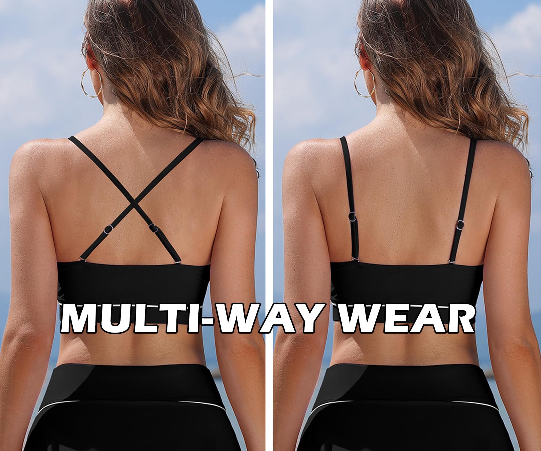 SHEKINI Conjunto de bikini con control de abdomen para mujer, cuello redondo, falda de natación de cintura alta
