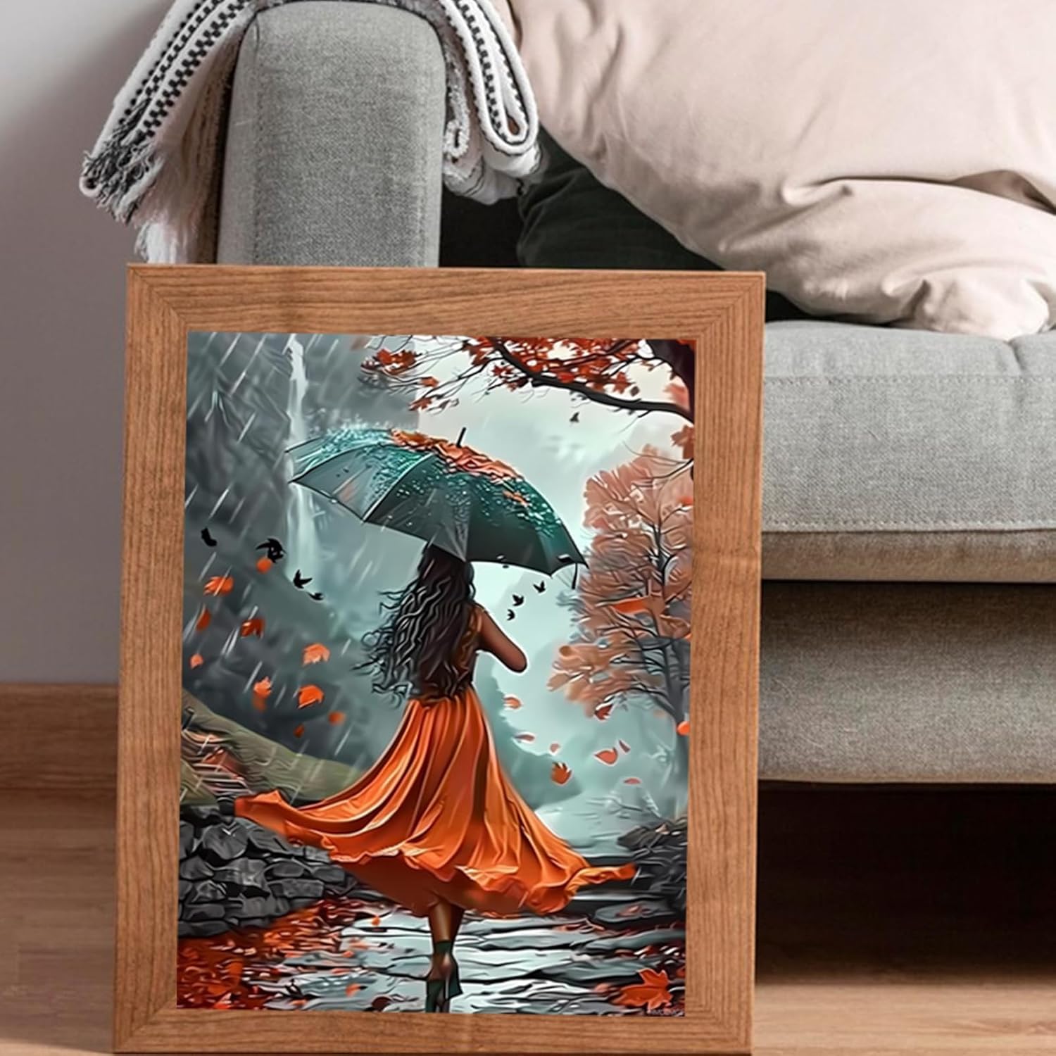 HMDIIMGE 5D Adult Diamond Painting Kit The Beautiful Woman with The Umbrella Full Diamond Gemstone Painting Suitable for Relieving Emotions Umbrella Art Crafts 12x16 inch