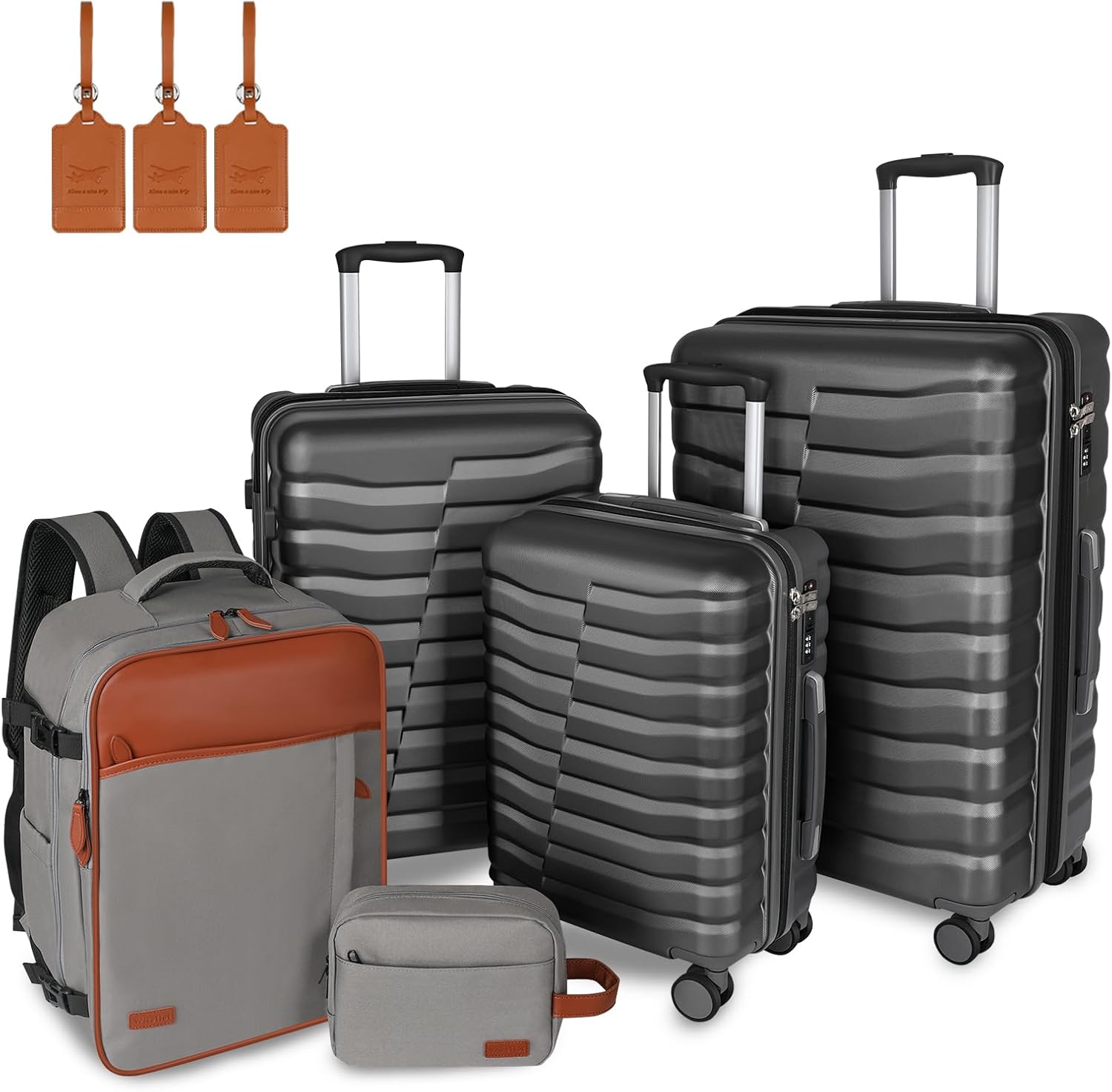 5-Piece Luggage Set with Backpack and Toiletry Bag