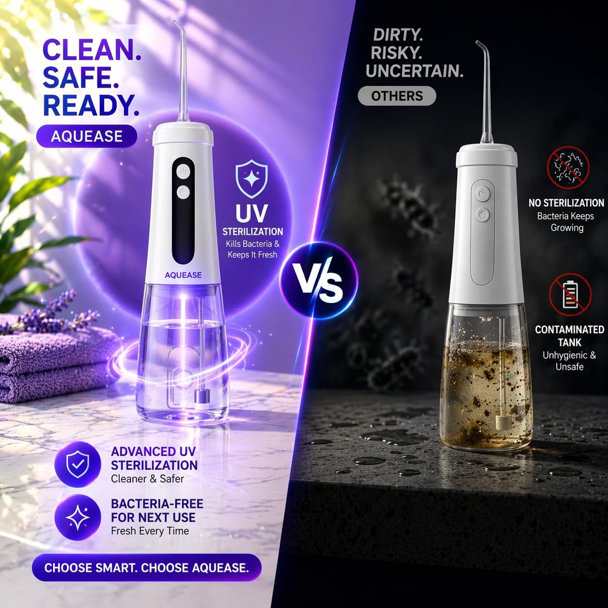 Irrigador bucal inalámbrico para encías y aparatos ortopédicos sensibles, luz integrada para autolimpieza, 4 puntas, 2 modos, 18 ajustes de presión, bolsa, hilo dental portátil recargable e