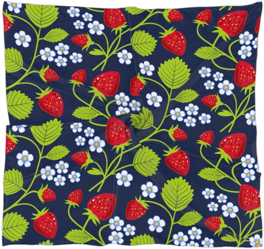 Hd Strawberry Square Silk Hair Scarf for Women, Lightweight Summer Head Scarf for Girls Wedding Travel Yoga Handkerchief Shawl Sunscreen Scarves Hair Accessories 23.6 Inches, Hd Strawberry, 23.6 x