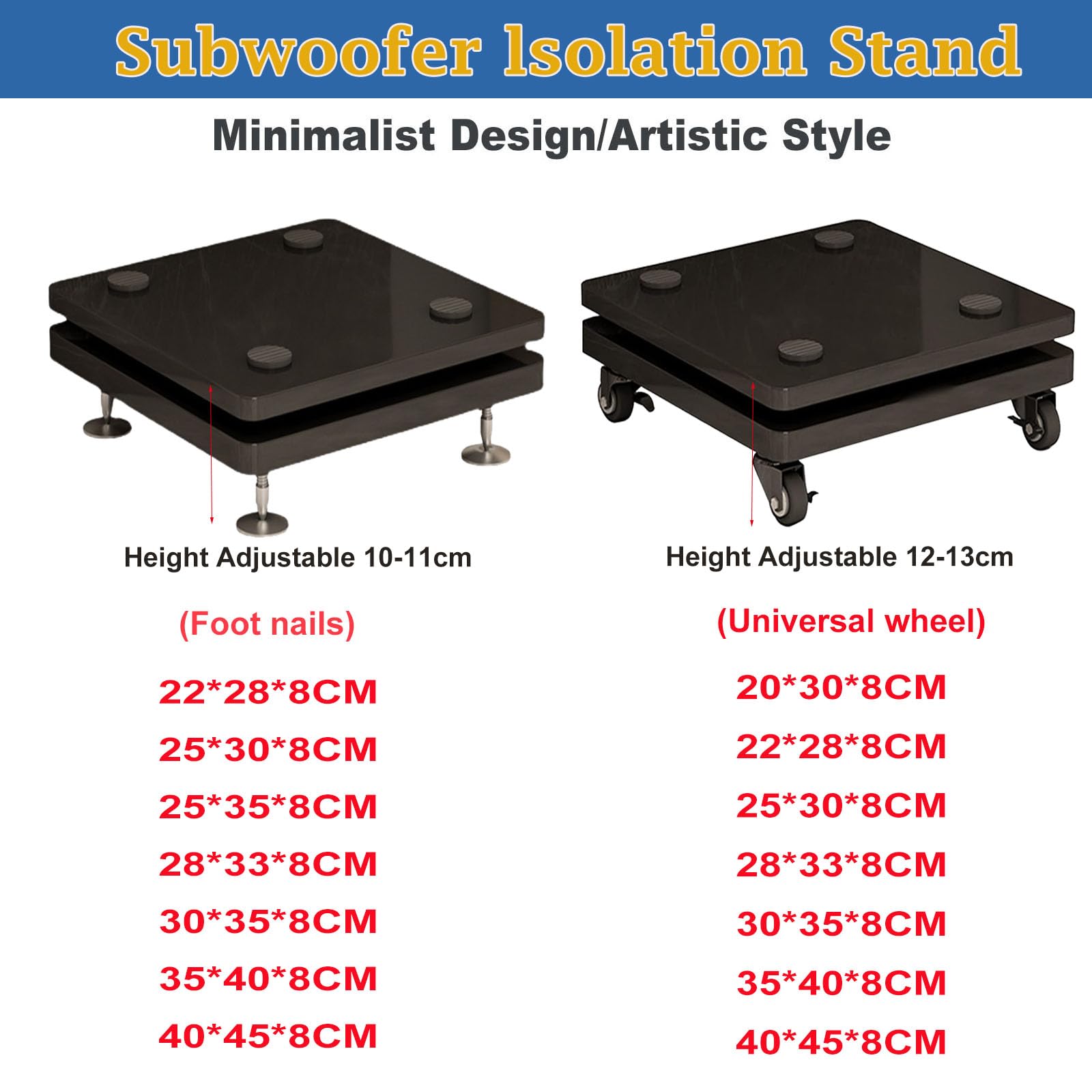 Support d'isolation pour enceintes à 2 niveaux - Pieds de caisson de basses pour moniteurs de studio standard, base de plateau pour enceintes, design durable (35 x 40 x 8 cm) - Améliore la q