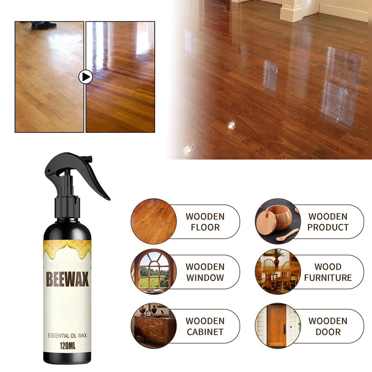 Spray de Cera de Abejas,Cera de Abejas en Spray para Muebles,120ml Beeswax Wood Polishing spraying,para el Cuidado de Muebles y Protecci贸n de Madera