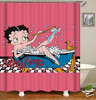 BARTORI kreskówka dekoracja zasłona prysznicowa Betty Boop jest prana w wannie z różowym tłem wodoodporna tkanina poliestrowa zasłona łazienkowa z haczykami i rozmiarem 180 cm x 180 cm